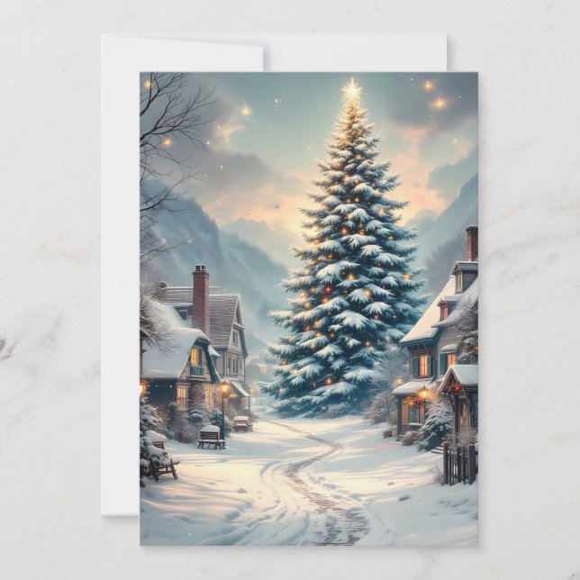 Cartes Pour Fêtes Annuelles Pins dans un village calme (Devant)