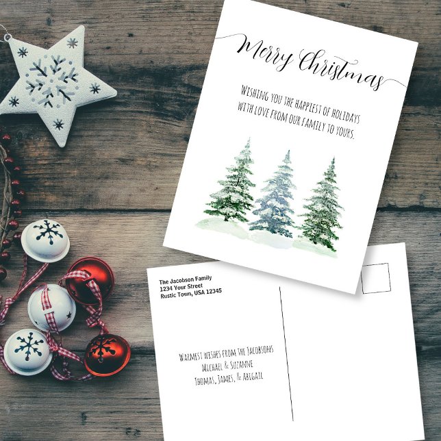 Cartes Pour Fêtes Annuelles Pins d'aquarelle simple Joyeux Noël (In Situ with Decorations)