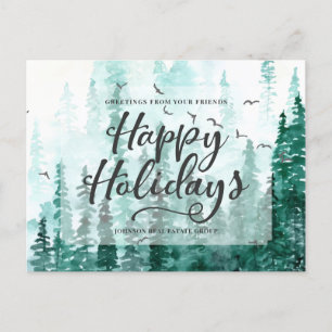 Cartes Pour Fêtes Annuelles Pins d'aquarelle verte   Joyeuses fêtes
