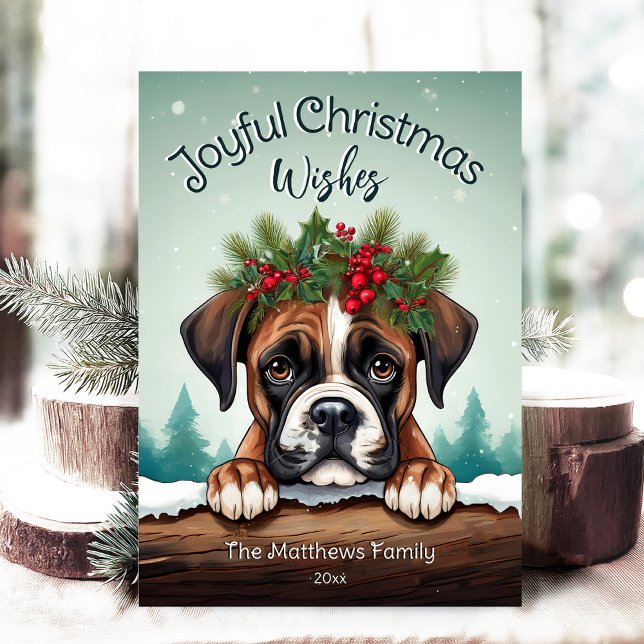 Cartes Pour Fêtes Annuelles Pins de forêt rustique Peebox Joyeux Noël (Adorable Winter Snowy Scene With Peeking Dogs or Farm/Woodland Animals - Over 50 to Choose From!)