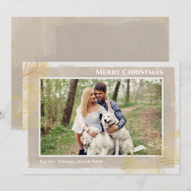 Cartes Pour Fêtes Annuelles Pins d'or - photo de Noël (Devant / Derrière)