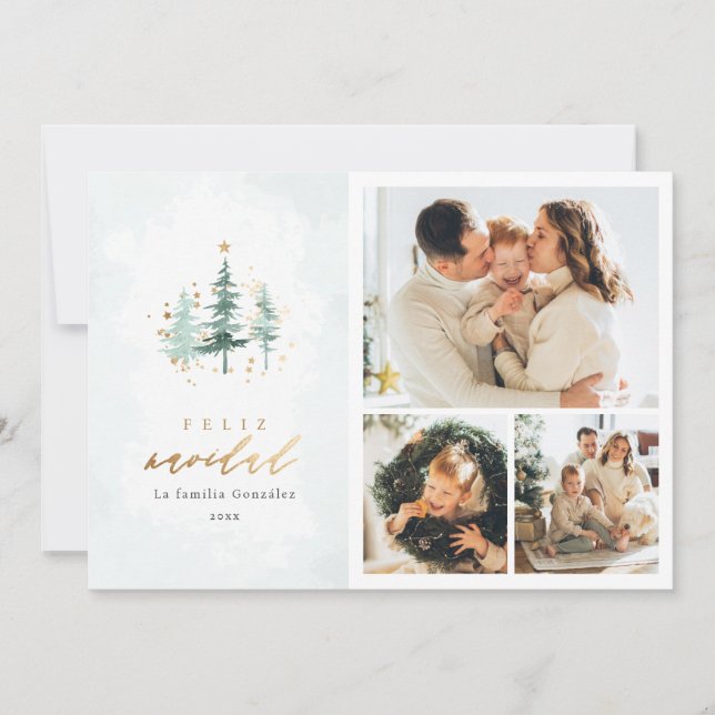 Cartes Pour Fêtes Annuelles Pins espagnols 3 Photo Collage Feliz Navidad (Devant)