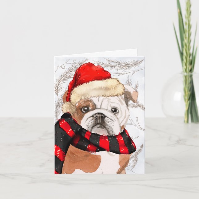 Cartes Pour Fêtes Annuelles Pins et Noël des Bulldog anglais (Devant)