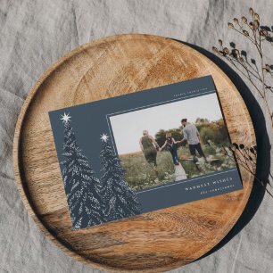 Cartes Pour Fêtes Annuelles Pins neigeux   Élégante photo de Noël