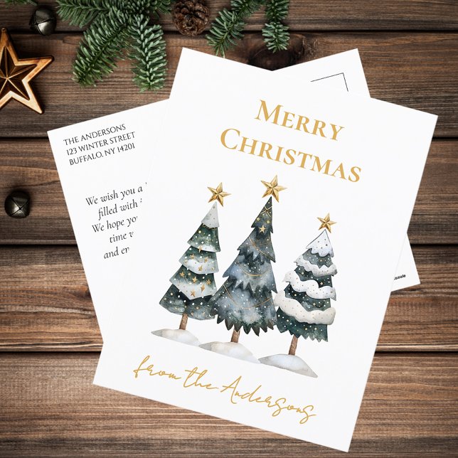 Cartes Pour Fêtes Annuelles Pins neigeux modernes Joyeux Noël (Créateur téléchargé)