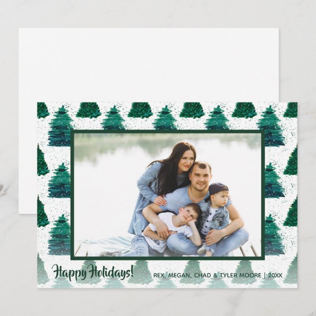 Cartes Pour Fêtes Annuelles Pins neigeux Photo de Noël (Devant / Derrière)
