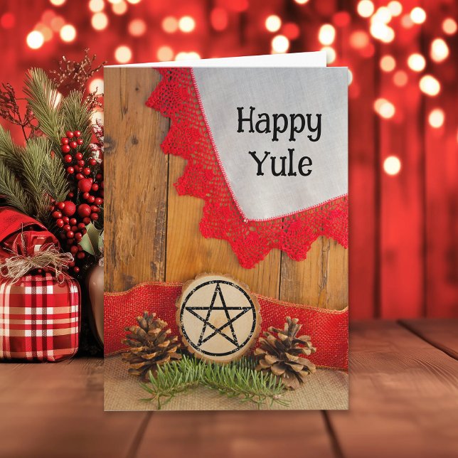 Cartes Pour Fêtes Annuelles Pins rustiques Joyeux Yule (Créateur téléchargé)