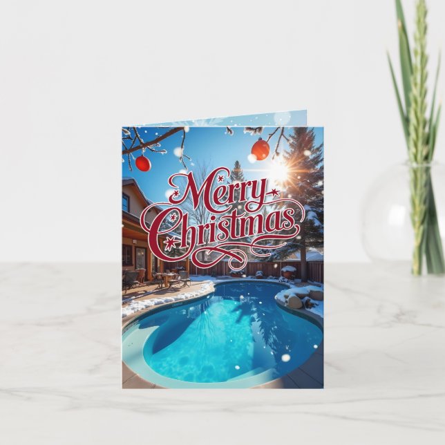 Cartes Pour Fêtes Annuelles Piscine à Noël d'hiver (Devant)