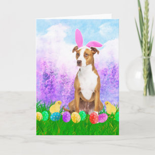 Cartes Pour Fêtes Annuelles Pitbull Chien avec oeufs de Pâques Poussins lapins
