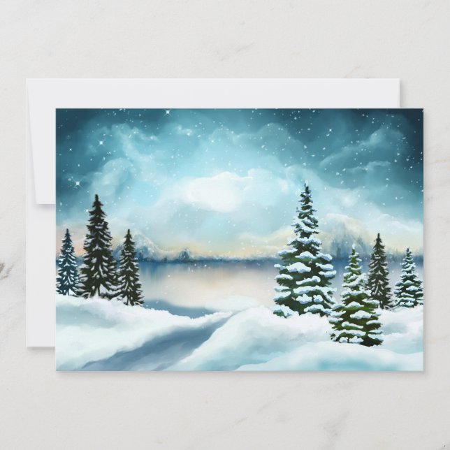 Cartes Pour Fêtes Annuelles Pittoresque Winter Wonderland aquarelle peinture (Devant)
