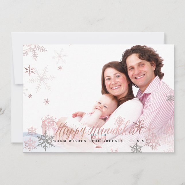 Cartes Pour Fêtes Annuelles PixDezines Hanoukka/ Rose Gold Flocons de Neige (Devant)
