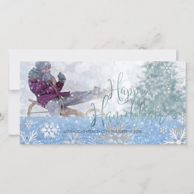 Cartes Pour Fêtes Annuelles PixDezines Happy Hanoukka Snow Bokeh (Devant)