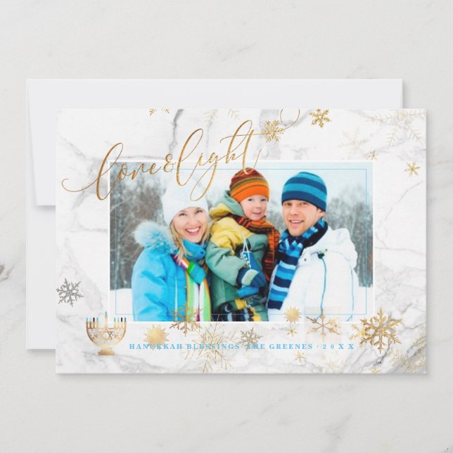 Cartes Pour Fêtes Annuelles PixDezines Love+Light Hannukkah/snowflakes+marbre (Devant)