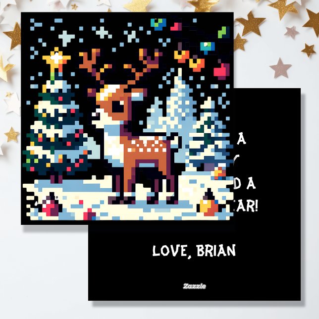 Cartes Pour Fêtes Annuelles Pixel Art Reindeer à Noël de neige (Créateur téléchargé)