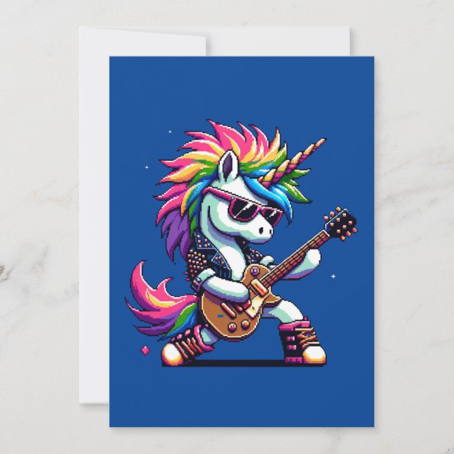 Cartes Pour Fêtes Annuelles Pixel Punk Rock Unicorne (Devant)