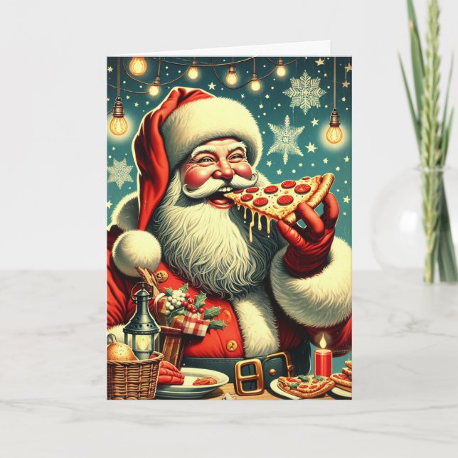 Cartes Pour Fêtes Annuelles Pizza vintage Santa Claus (Devant)