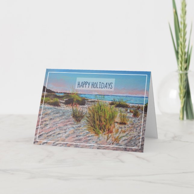 Cartes Pour Fêtes Annuelles Plage côtière Sunset Shoreline Art Holiday (Devant)