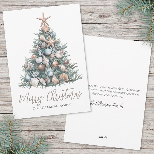 Cartes Pour Fêtes Annuelles Plage d'arbres de Noël (Christmas Tree Beach Holiday Card)