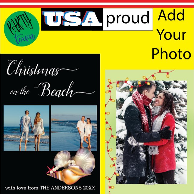 Cartes Pour Fêtes Annuelles Plage personnalisée 🎄 Coquillages de Noël Collage (Créateur téléchargé)