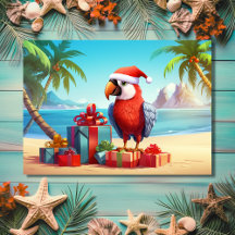 Plage tropicale de Perroquet de Père Noël Noël