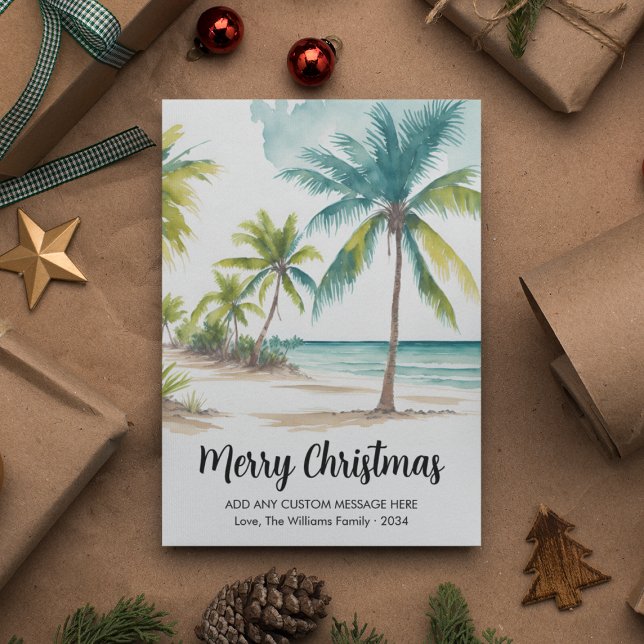 Cartes Pour Fêtes Annuelles Plage tropicale moderne Palmiers Noël (Modern Tropical Beach Palm Trees Christmas Holiday Card
)