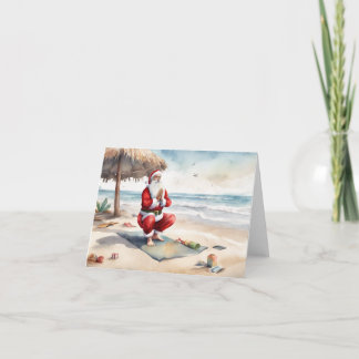 Cartes Pour Fêtes Annuelles Plage tropicale Yoga Père Noël