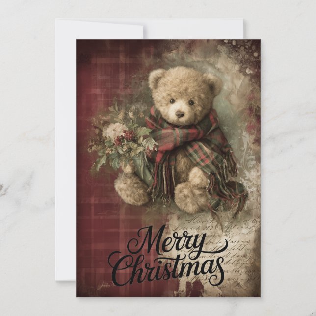 Cartes Pour Fêtes Annuelles Plaid Bear & Holly Wishes (Devant)