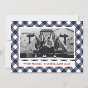 Cartes Pour Fêtes Annuelles Plaid bleu   Rustique   Photo de vacances sur mesu