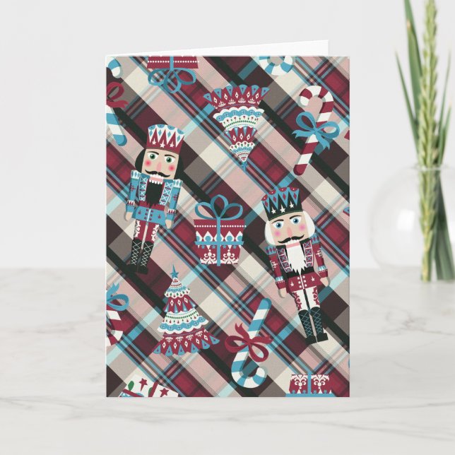 Cartes Pour Fêtes Annuelles Plaid Blue Burgundy (Devant)
