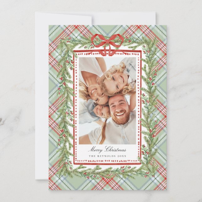 Cartes Pour Fêtes Annuelles Plaid Bow Family Photo Christmas Holiday  (Devant)
