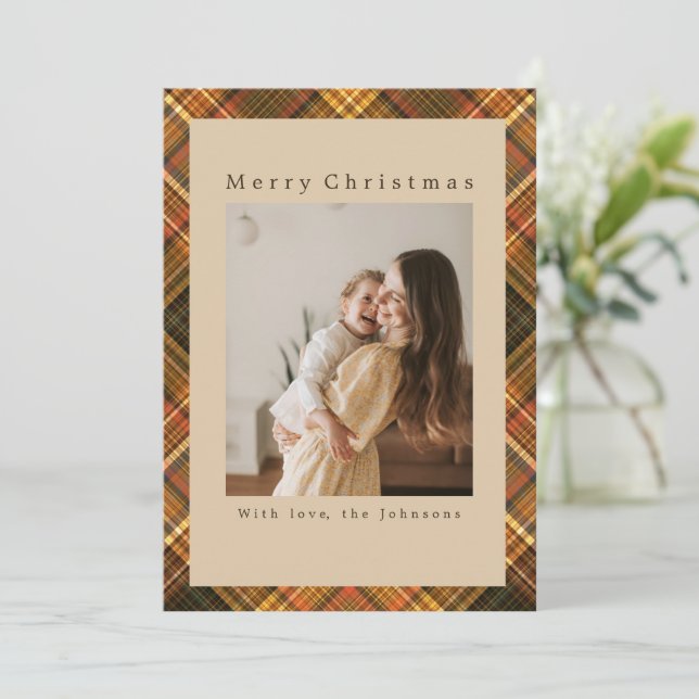 Cartes Pour Fêtes Annuelles Plaid Custom Photo Christmas (Debout devant)