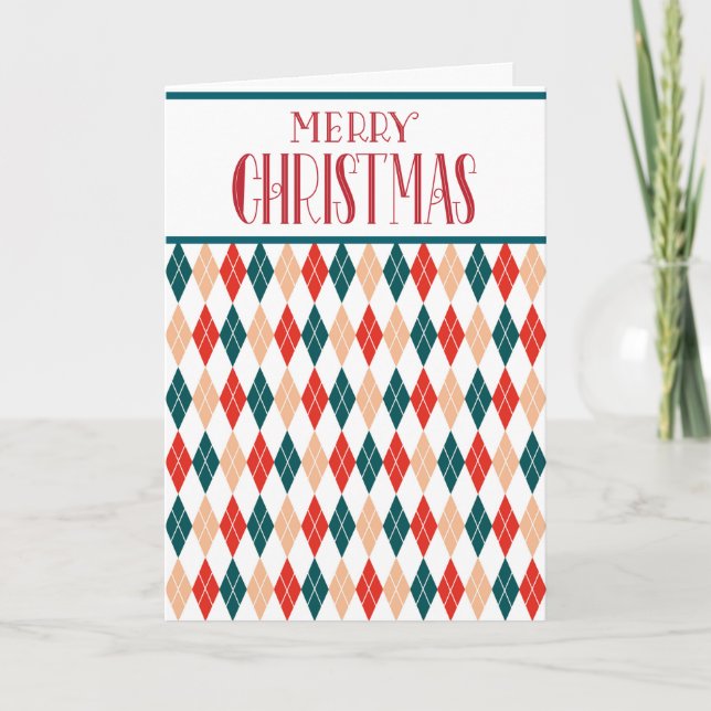 Cartes Pour Fêtes Annuelles Plaid Diamant Personnalisé Rouge Sarcelle Noël Rét (Devant)