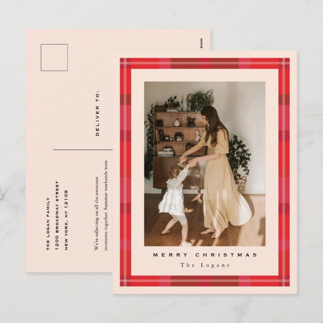 Cartes Pour Fêtes Annuelles Plaid Frame Holiday Postcard (Devant / Derrière)