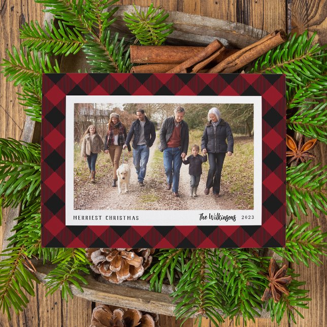 Cartes Pour Fêtes Annuelles Plaid hivernal | Photo de vacances (Créateur téléchargé)