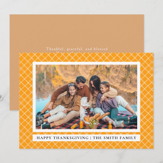 Cartes Pour Fêtes Annuelles Plaid orange | Bon thanksgiving photo d'automne (Devant / Derrière)