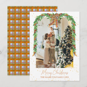 Cartes Pour Fêtes Annuelles Plaid Orange Bow Garland