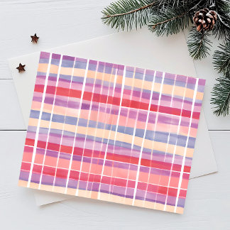 Cartes Pour Fêtes Annuelles Plaid Pastel | Aquarelle mignonne