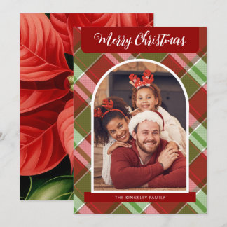 Cartes Pour Fêtes Annuelles Plaid Red Poinsettias Noël Photo personnalisée