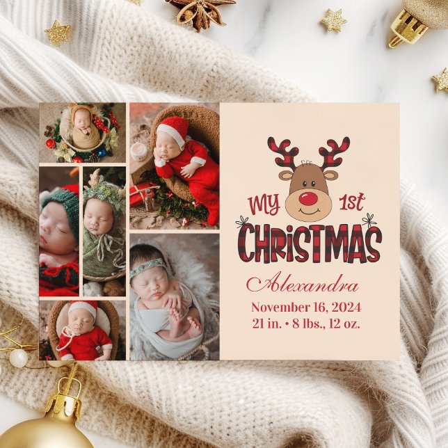 Cartes Pour Fêtes Annuelles Plaid Reindeer Baby First Christmas 6 Photo  (Créateur téléchargé)