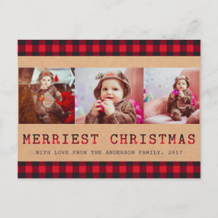 Cartes Pour Fêtes Annuelles Plaid Rustique Buffalo   3 Salutation de Noël phot