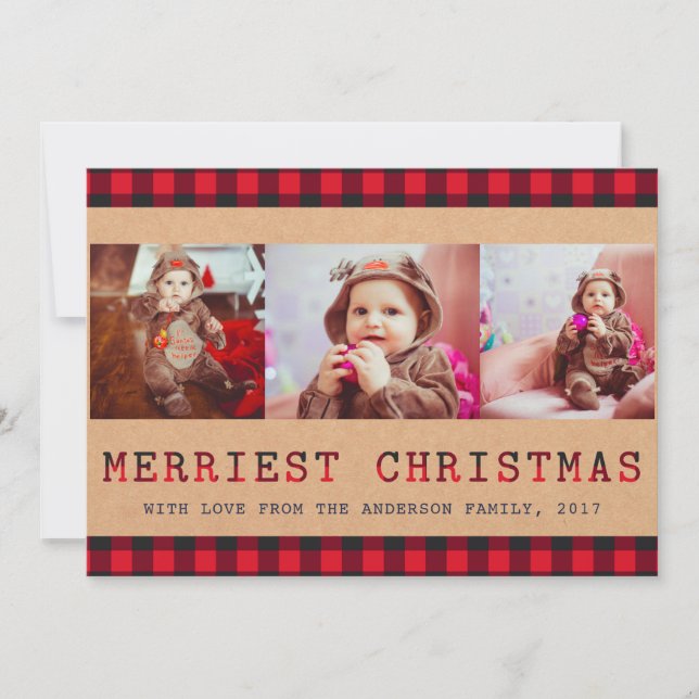 Cartes Pour Fêtes Annuelles Plaid Rustique Buffalo | 3 voeux de Noël photo (Devant)