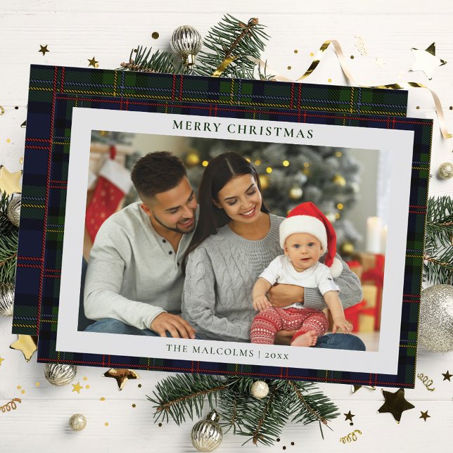 Cartes Pour Fêtes Annuelles Plaid Rustique Photo Famille Malcolm Tartan Noël (Plaid Rustic Malcolm Tartan Family Photo Christmas Greetings Card)