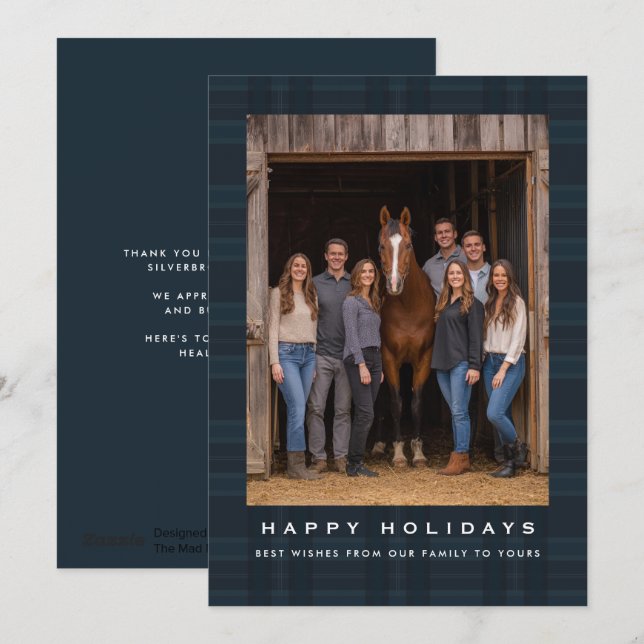 Cartes Pour Fêtes Annuelles Plaid Tartan Equestrian Barn Ranch Christmas (Devant / Derrière)