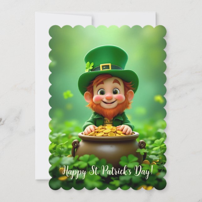 Cartes Pour Fêtes Annuelles Plaisant et mignon leprechaun, pièces d'or, shamro (Devant)
