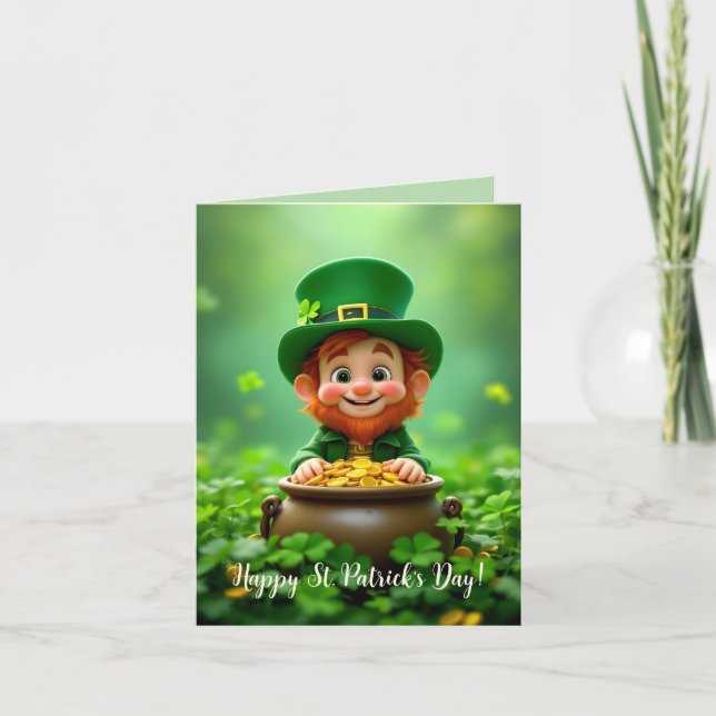 Cartes Pour Fêtes Annuelles Plaisant et mignon leprechaun, pièces d'or, shamro (Devant)