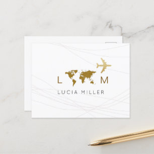 Cartes Pour Fêtes Annuelles Plan du monde de l'avion de voyage Blanc