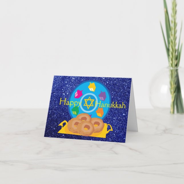 Cartes Pour Fêtes Annuelles Plaque Hanoukka avec Parties scintillant Dreidels  (Devant)