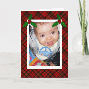 Cartes Pour Fêtes Annuelles Plaque rouge tartan Votre photo voeux de Noël
