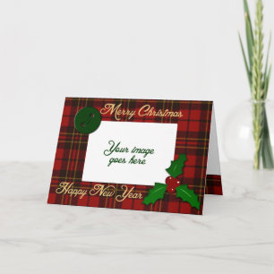 Cartes Pour Fêtes Annuelles Plaque rouge tartan Votre photo voeux de Noël