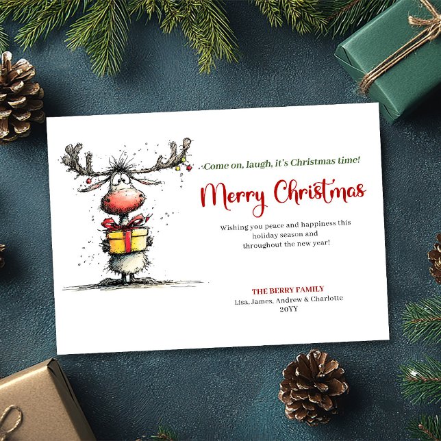 Cartes Pour Fêtes Annuelles Playful quirky reindeer Christmas greeting card (Playful quirky reindeer Christmas greeting card

)